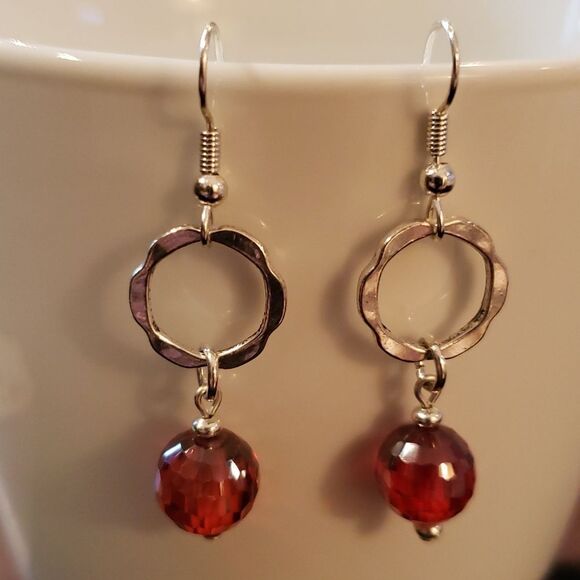 Fire Orange Silvertone Dangling Hook Earnings - Picture 1 of 4
